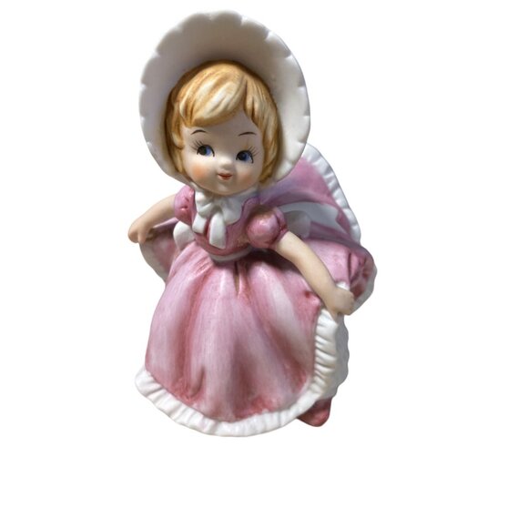 Girl with Bloomers #904 Bisque Porcelain Figurine Pink Ruffled Dress 4.5" - Picture 1 of 16